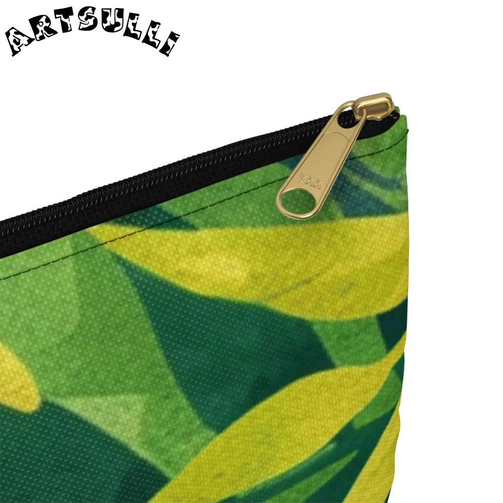 JAKKOUTTHEBXX Green and Yellow Leaf Pattern Zipper Pouch 2025