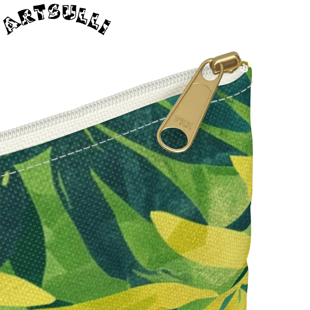 Green and Yellow Leaf Pattern Zipper Pouch, Artsulli - Art is Long, Life is Short, Bags, , , , , , , 
