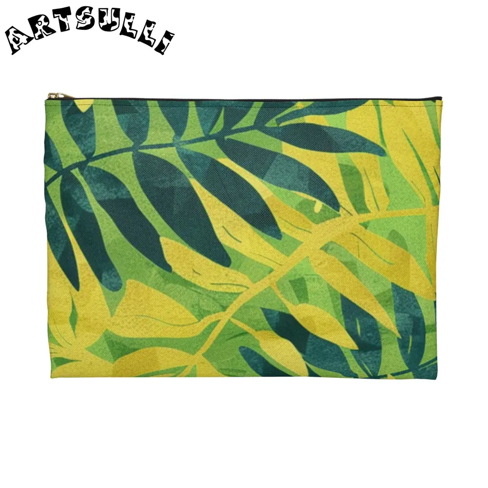 JAKKOUTTHEBXX Green and Yellow Leaf Pattern Zipper Pouch 2025