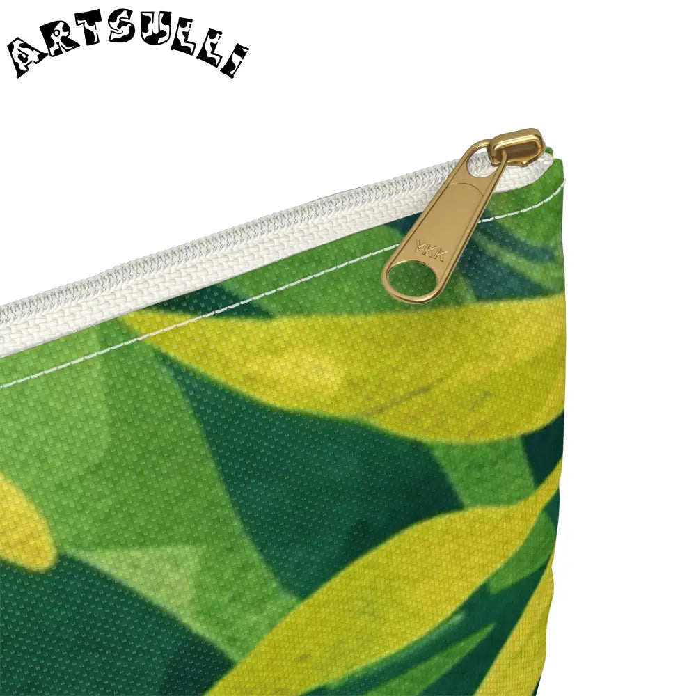 JAKKOUTTHEBXX Green and Yellow Leaf Pattern Zipper Pouch 2025