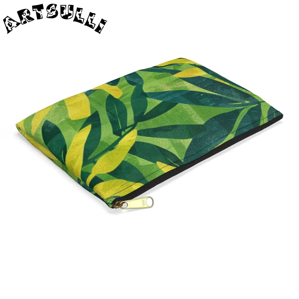 JAKKOUTTHEBXX Green and Yellow Leaf Pattern Zipper Pouch 2025