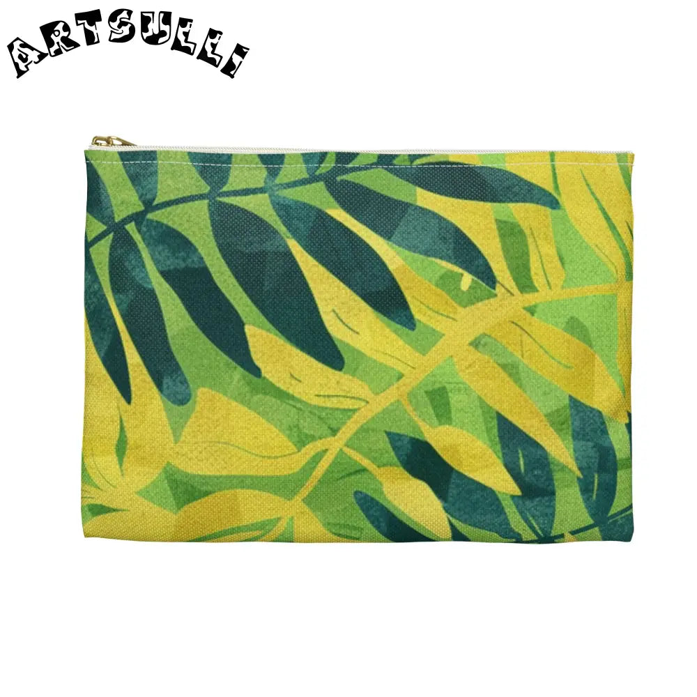 JAKKOUTTHEBXX Green and Yellow Leaf Pattern Zipper Pouch 2025