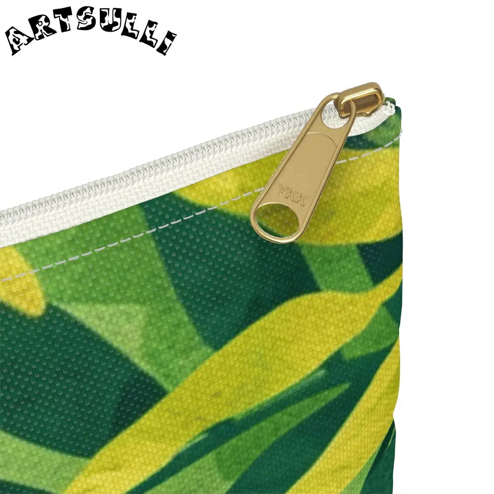 JAKKOUTTHEBXX Green and Yellow Leaf Pattern Zipper Pouch 2025