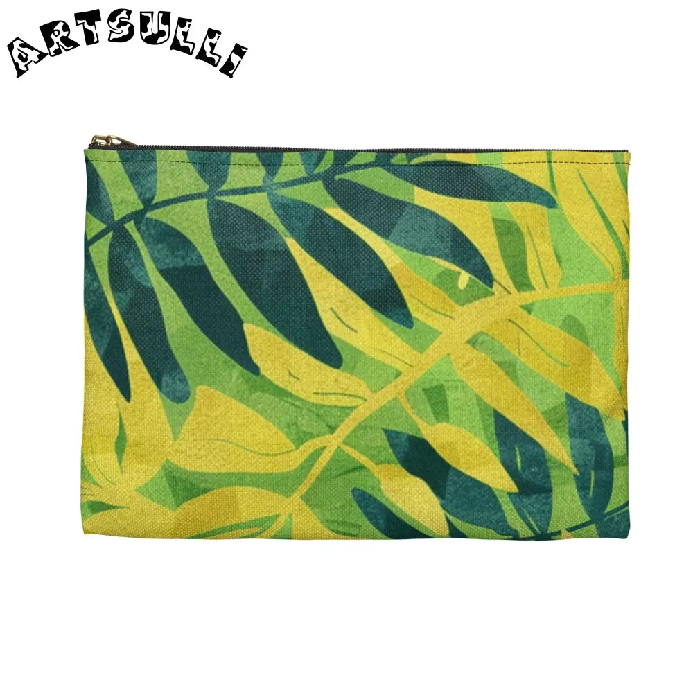JAKKOUTTHEBXX Green and Yellow Leaf Pattern Zipper Pouch 2025