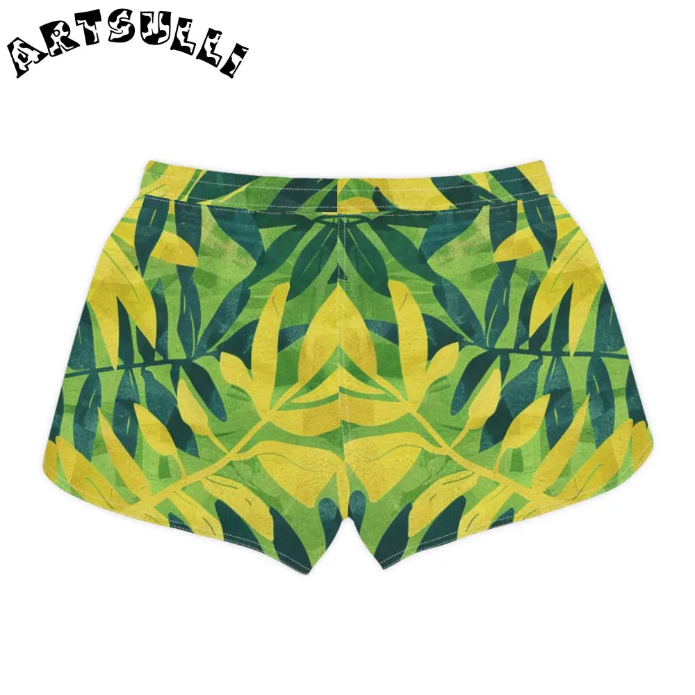 Green and Yellow Leaf Print Athletic Shorts, Artsulli - Art is Long, Life is Short, All Over Prints, , , , , , , 
