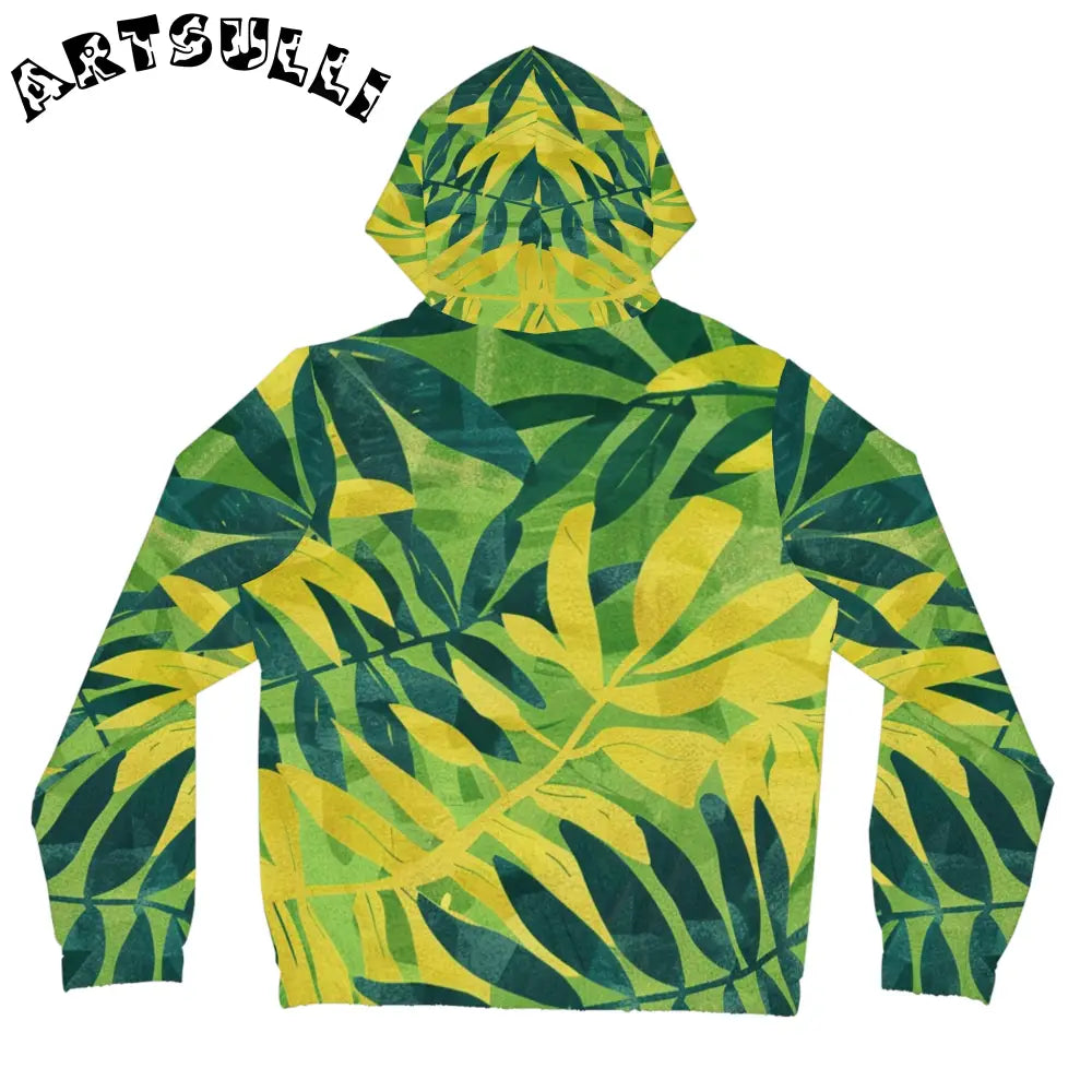 Green and Yellow Leaf Print Zip Hoodie, Artsulli - Art is Long, Life is Short, All Over Prints, , , , , , , 