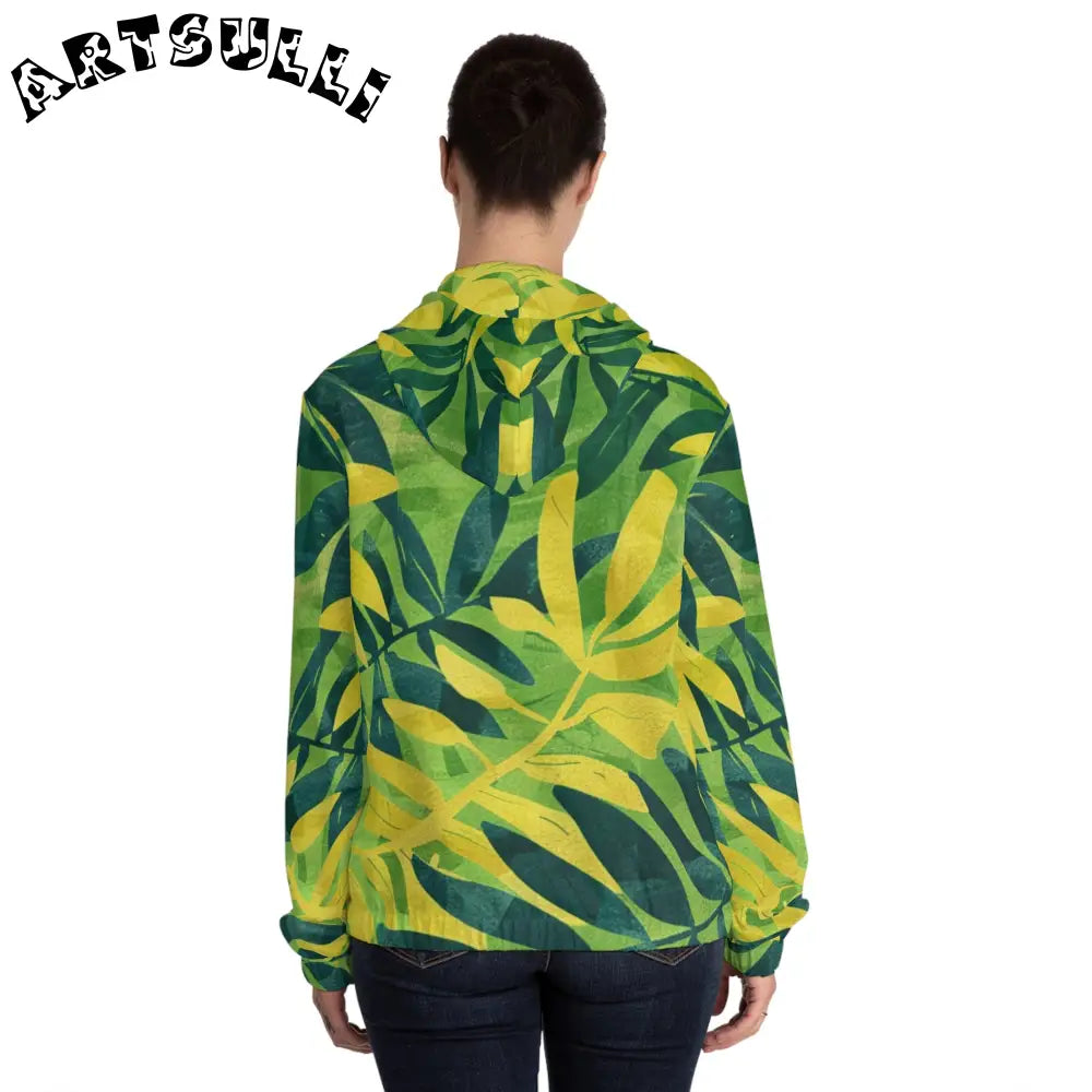 Green and Yellow Leaf Print Zip Hoodie, Artsulli - Art is Long, Life is Short, All Over Prints, , , , , , , 