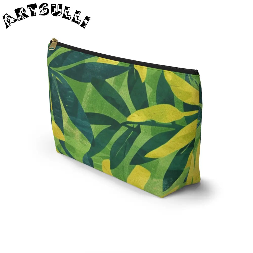 Green and Yellow Leaf T-Bottom Pouch, Artsulli - Art is Long, Life is Short, Bags, , , , , , , 