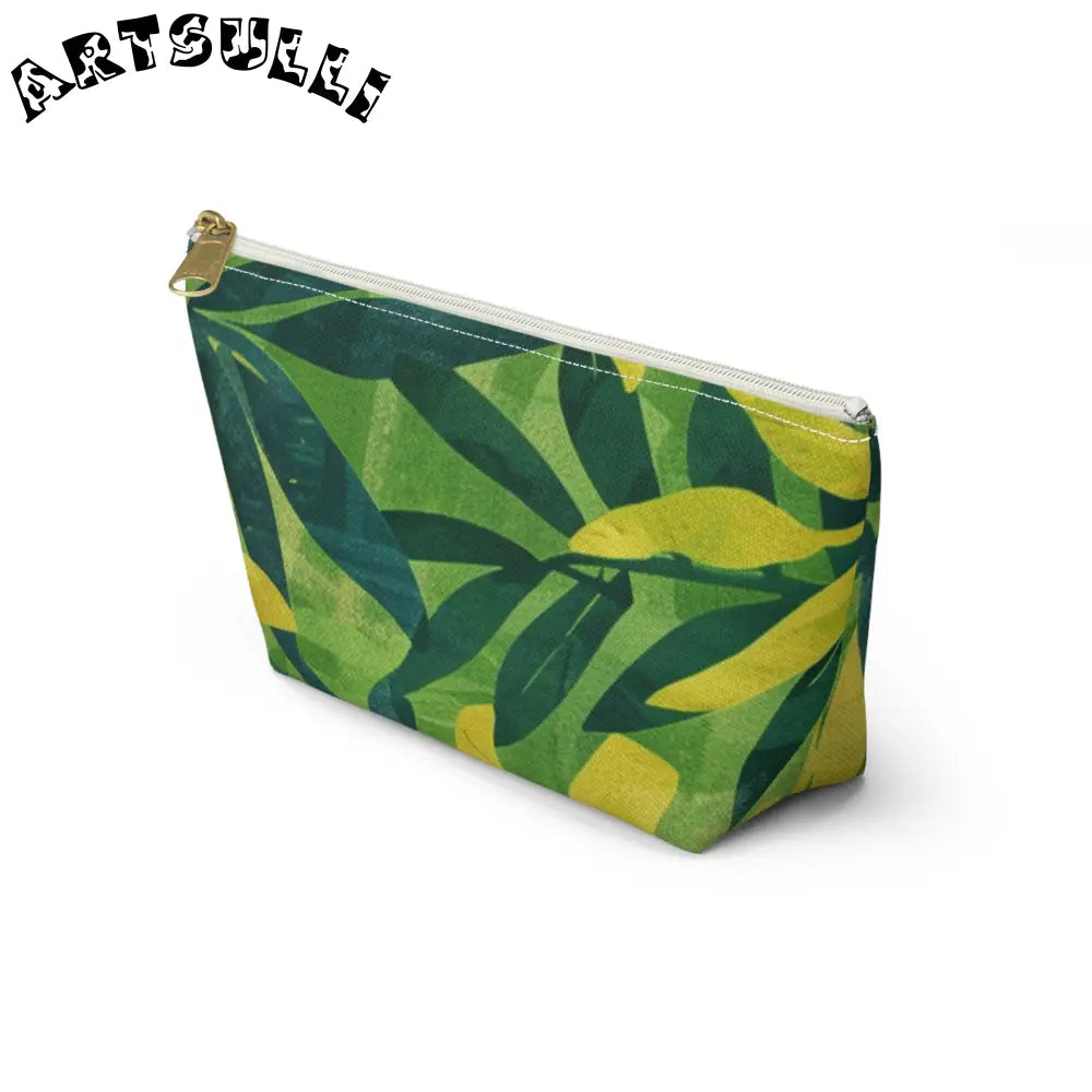Green and Yellow Leaf T-Bottom Pouch, Artsulli - Art is Long, Life is Short, Bags, , , , , , , 