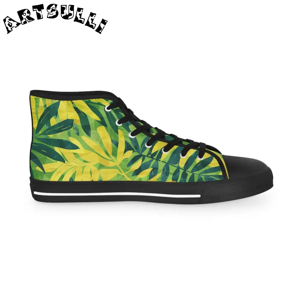 Green and Yellow Palm Leaf High-Top Sneakers, Artsulli - Art is Long, Life is Short, Shoes, , , , , , , 