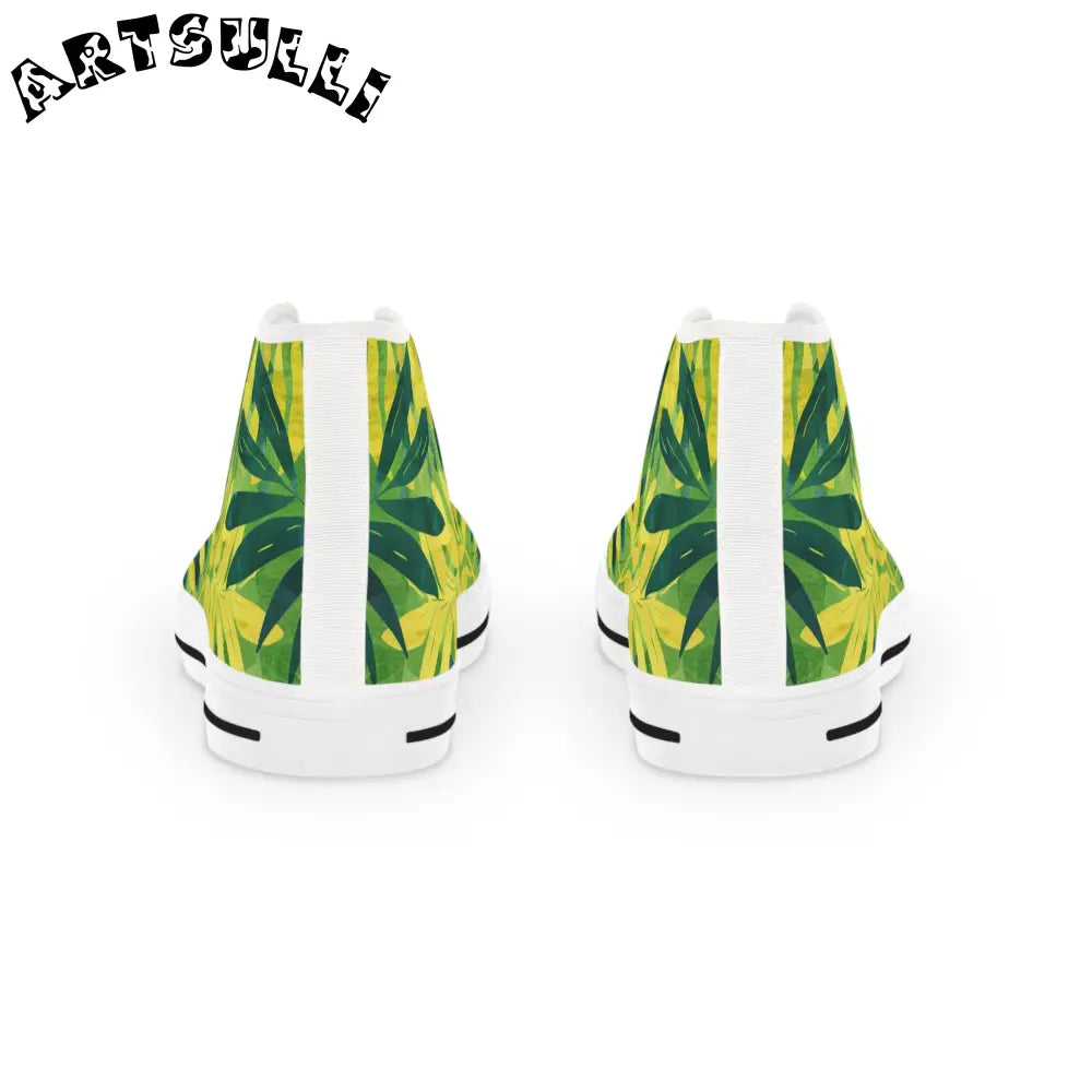 Green and Yellow Palm Leaf High-Top Sneakers, Artsulli - Art is Long, Life is Short, Shoes, , , , , , , 