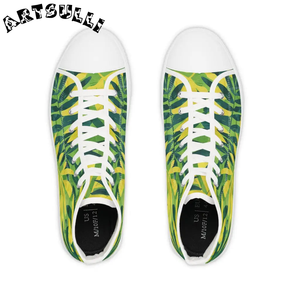 Green and Yellow Palm Leaf High-Top Sneakers, Artsulli - Art is Long, Life is Short, Shoes, , , , , , , 