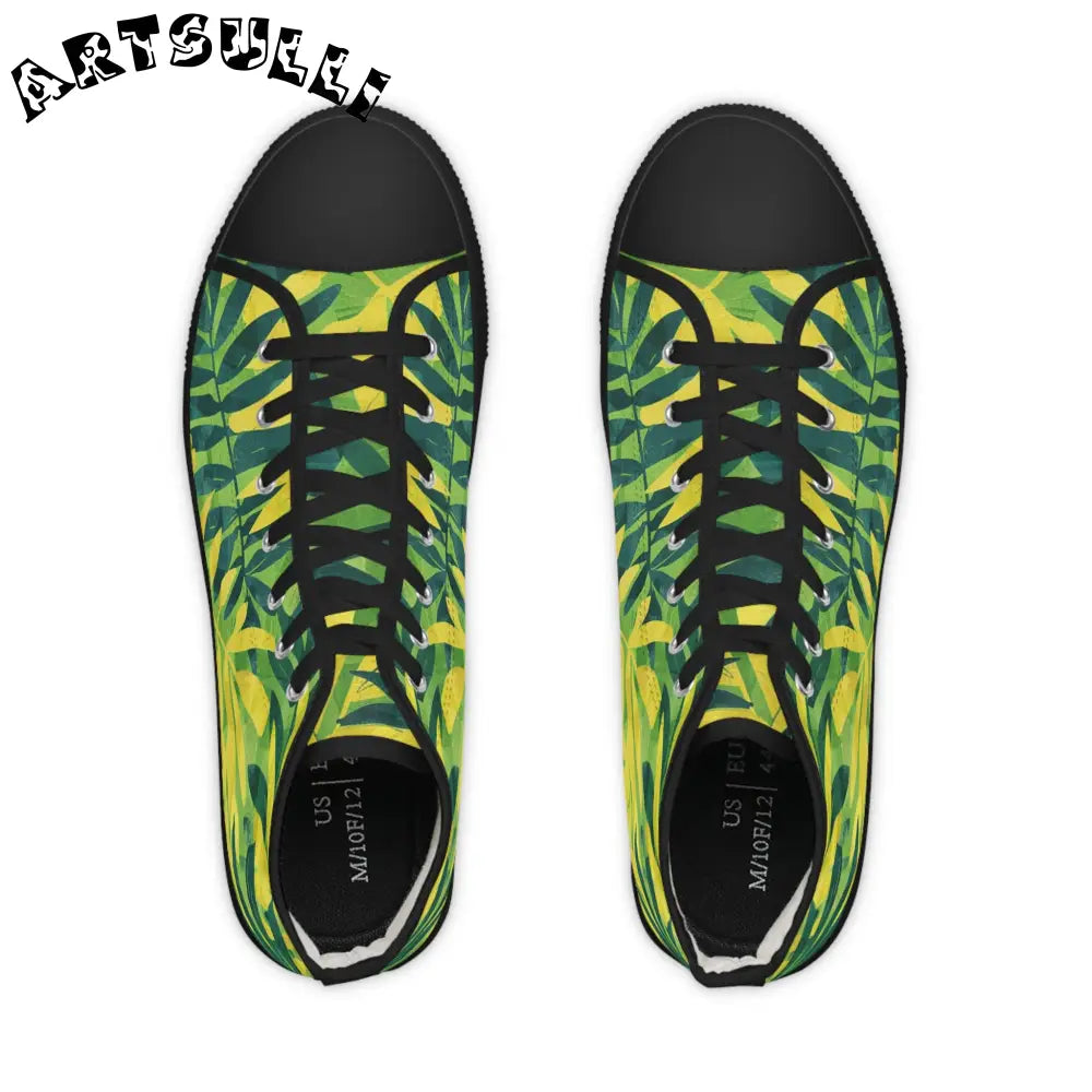 Green and Yellow Palm Leaf High-Top Sneakers, Artsulli - Art is Long, Life is Short, Shoes, , , , , , , 