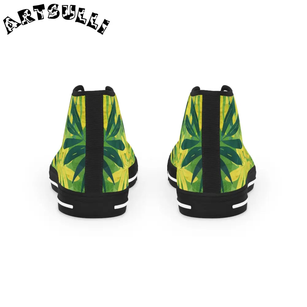 Green and Yellow Palm Leaf High-Top Sneakers, Artsulli - Art is Long, Life is Short, Shoes, , , , , , , 