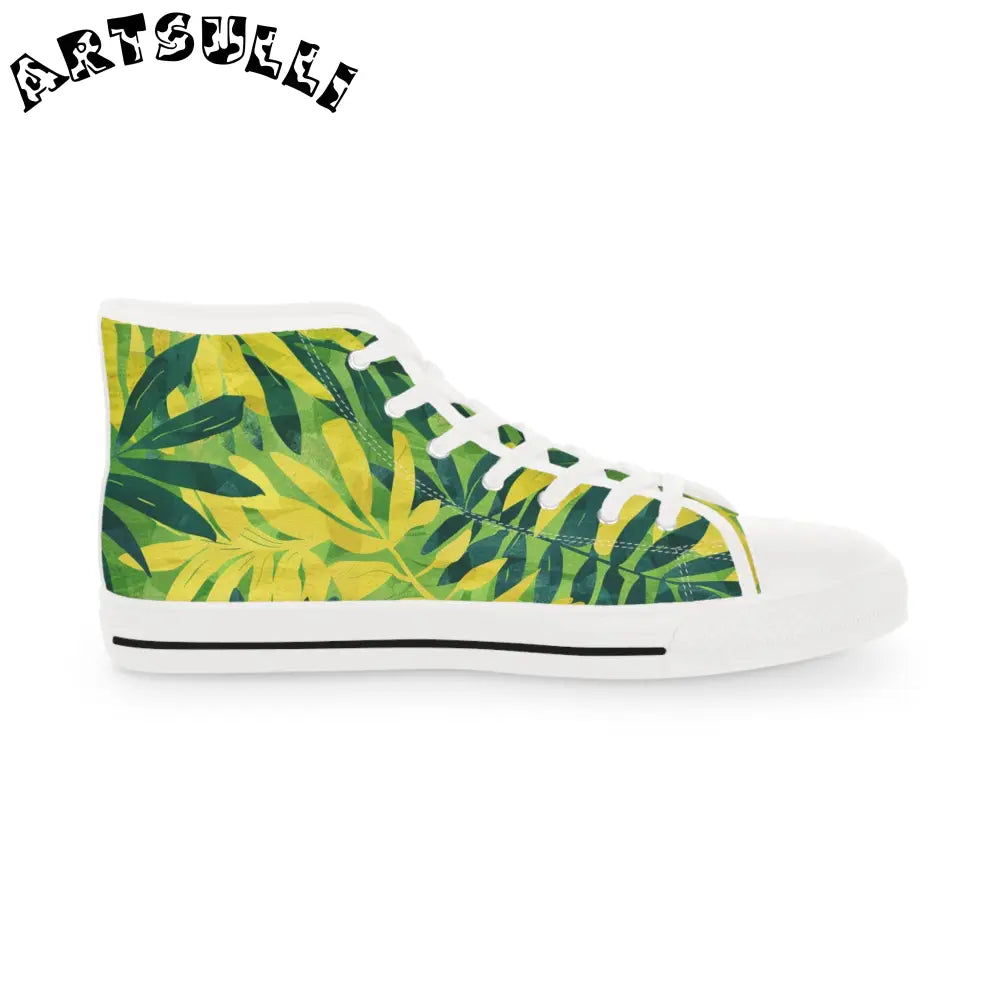 Green and Yellow Palm Leaf High-Top Sneakers, Artsulli - Art is Long, Life is Short, Shoes, , , , , , , 