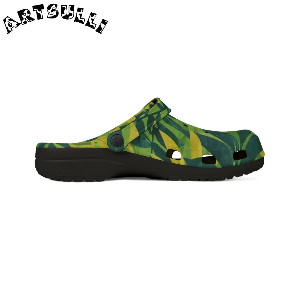 Green and Yellow Patterned EVA Foam Clogs, Artsulli - Art is Long, Life is Short, Shoes, , , , , , , 