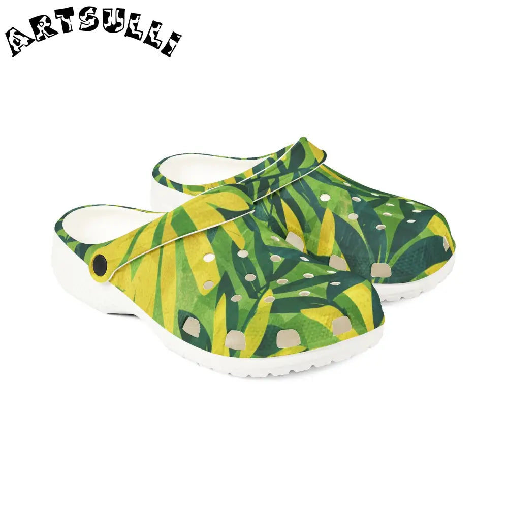 Green and Yellow Patterned EVA Foam Clogs, Artsulli - Art is Long, Life is Short, Shoes, , , , , , , 