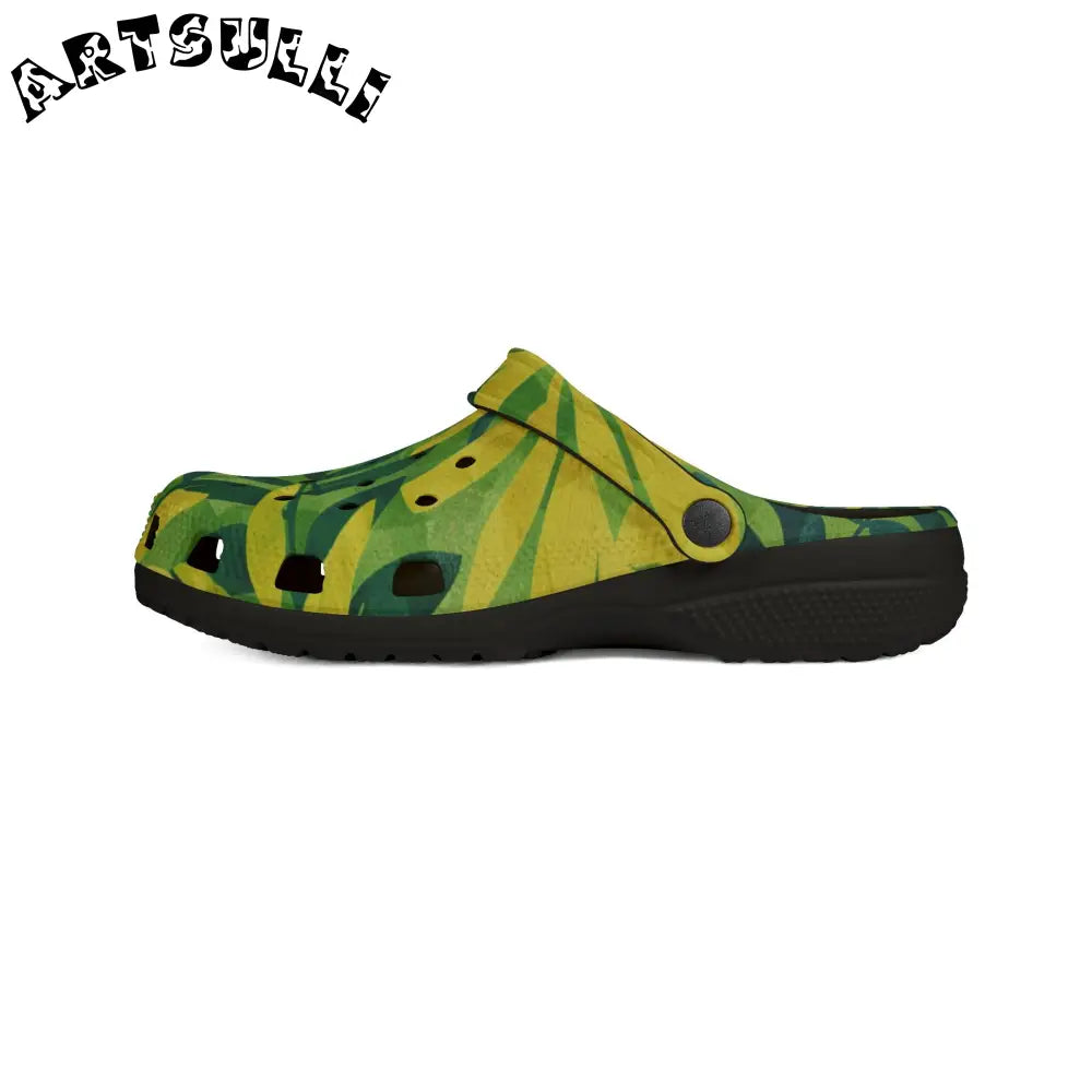 Green and Yellow Patterned EVA Foam Clogs, Artsulli - Art is Long, Life is Short, Shoes, , , , , , , 