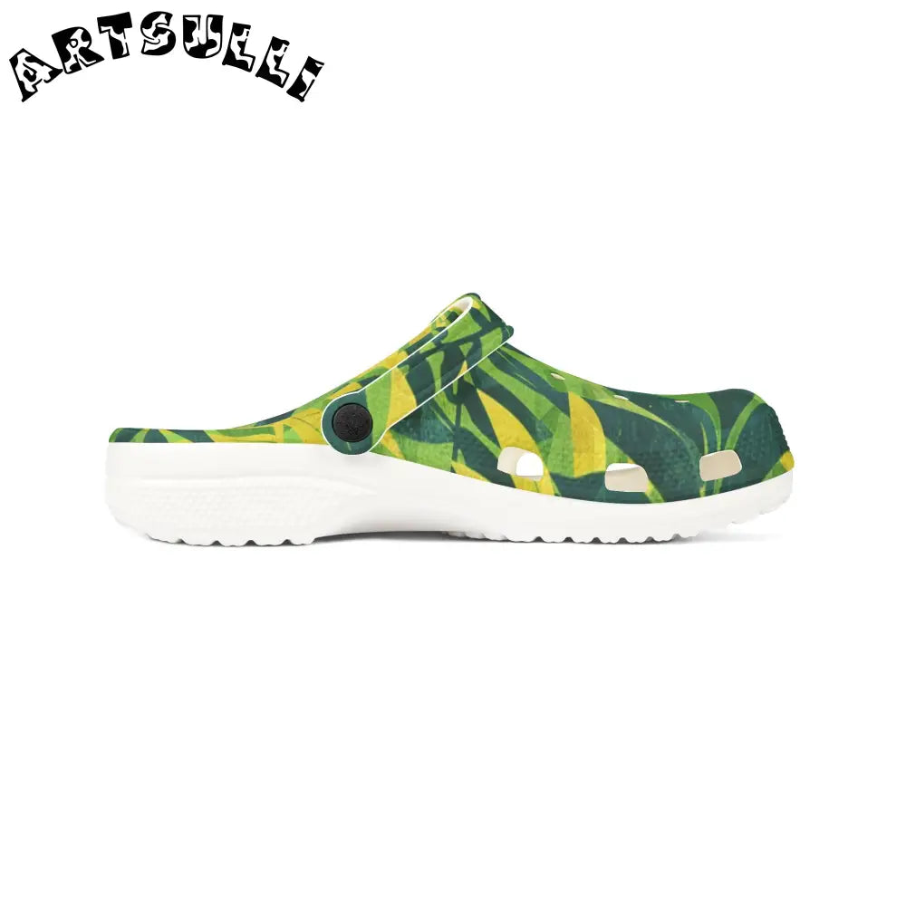 Green and Yellow Patterned EVA Foam Clogs, Artsulli - Art is Long, Life is Short, Shoes, , , , , , , 