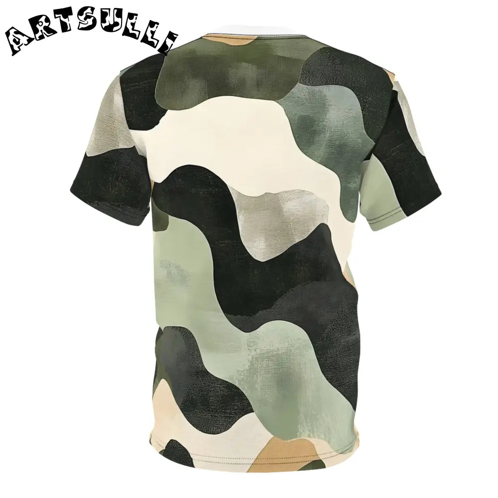 Green Black Beige Camouflage Short Sleeve T Shirt, Artsulli - Art is Long, Life is Short, All Over Prints, , , , , , , 