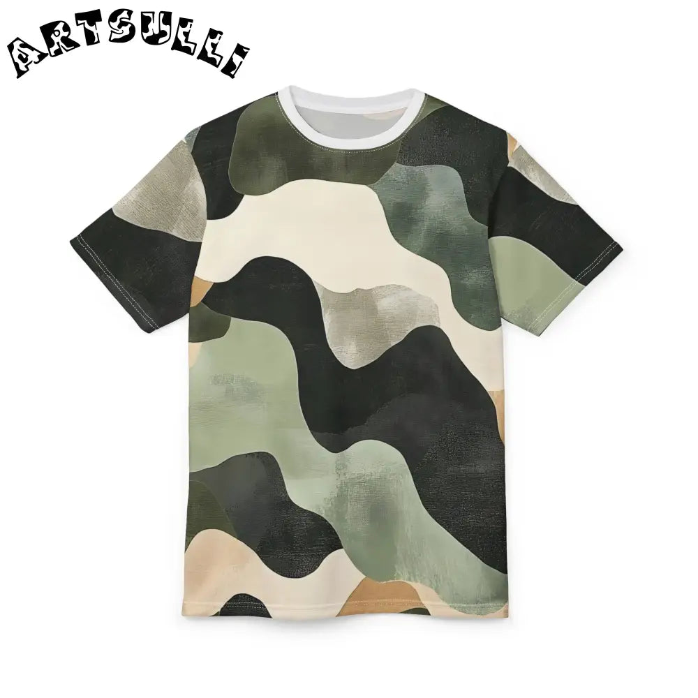 Green Black Beige Camouflage Short Sleeve T Shirt, Artsulli - Art is Long, Life is Short, All Over Prints, , , , , , , 