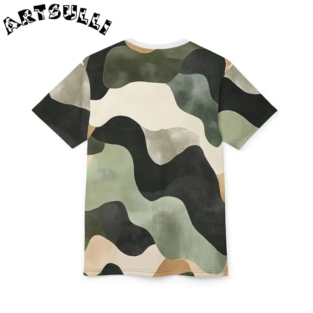 Green Black Beige Camouflage Short Sleeve T Shirt, Artsulli - Art is Long, Life is Short, All Over Prints, , , , , , , 