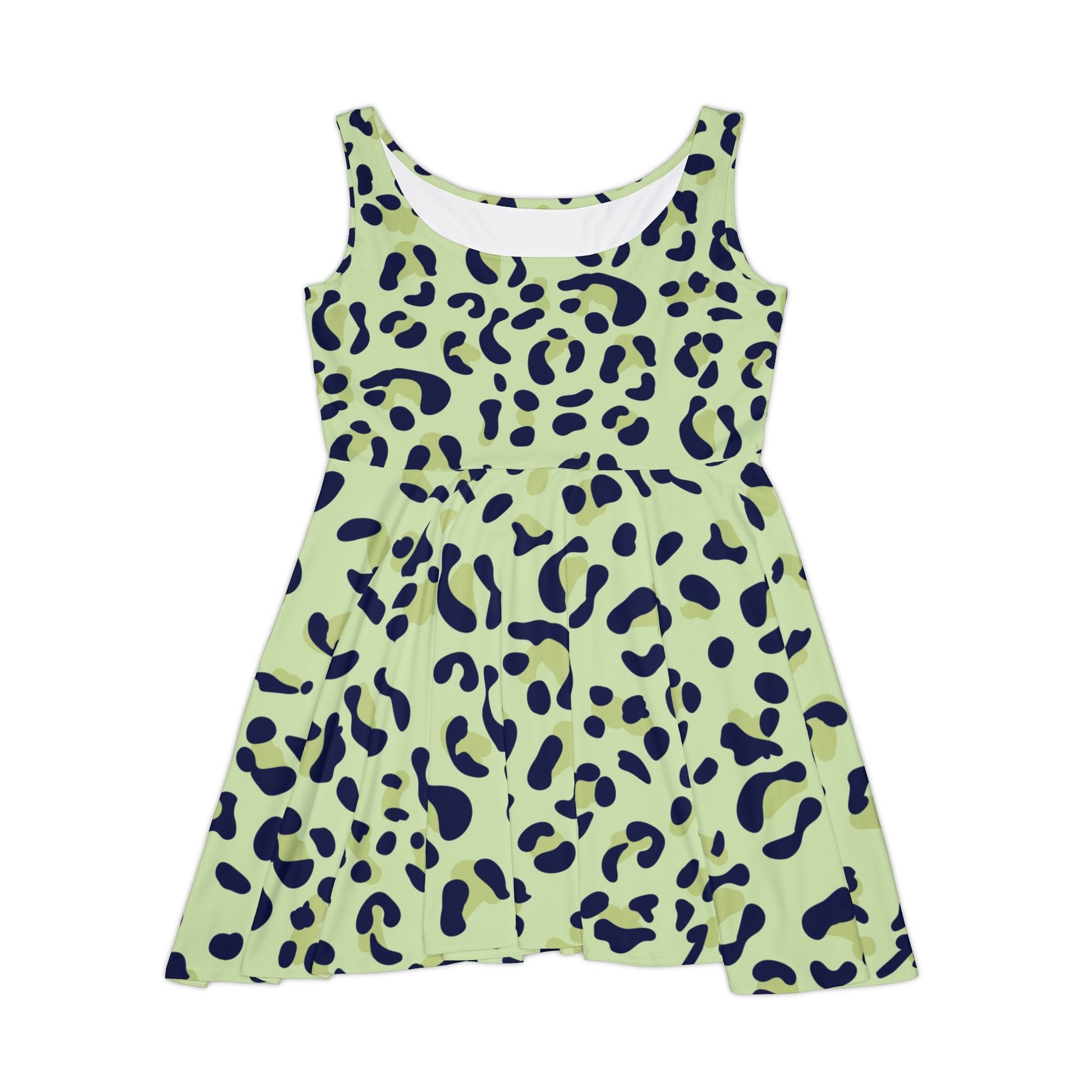 Green Blue Leopard Print Skater Dress, Artsulli - Art is Long, Life is Short, All Over Prints, Size, XS, , , , , 60560895296530987377