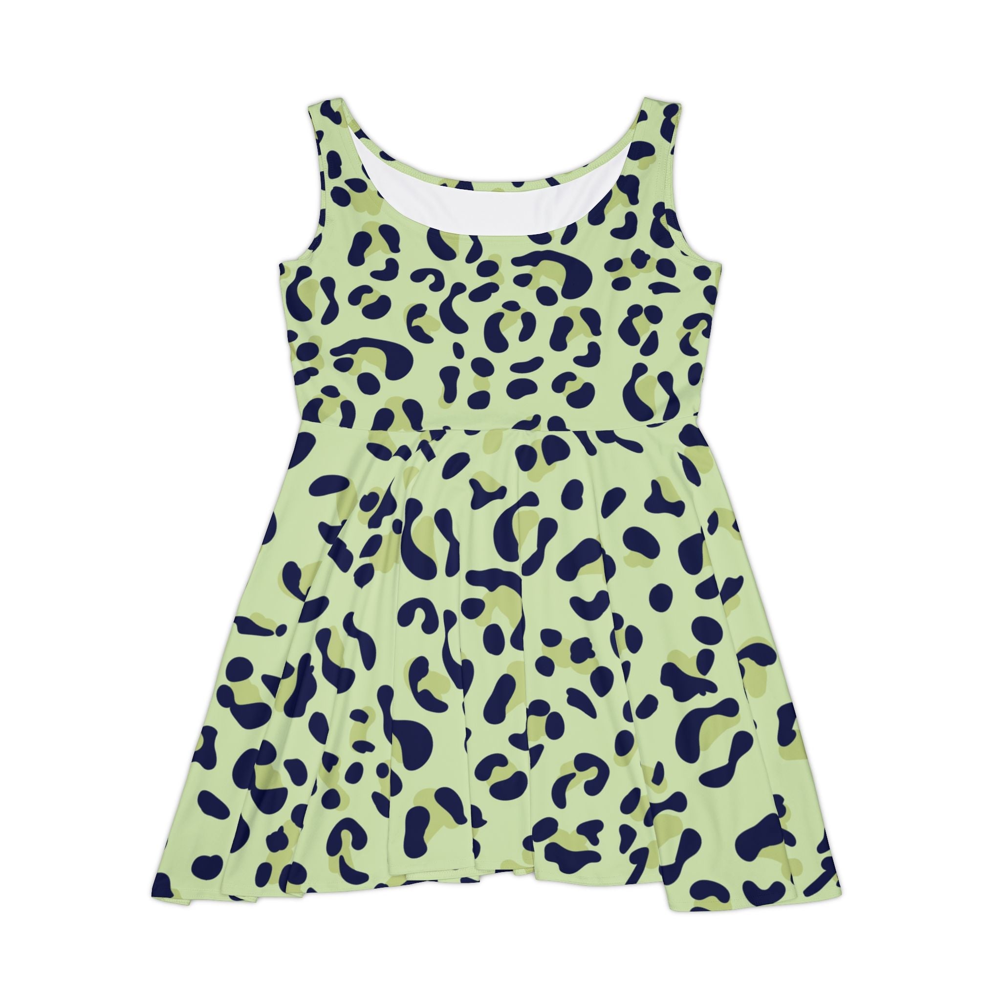 Green Blue Leopard Print Skater Dress, Artsulli - Art is Long, Life is Short, All Over Prints, Size, XS, , , , , 60560895296530987377