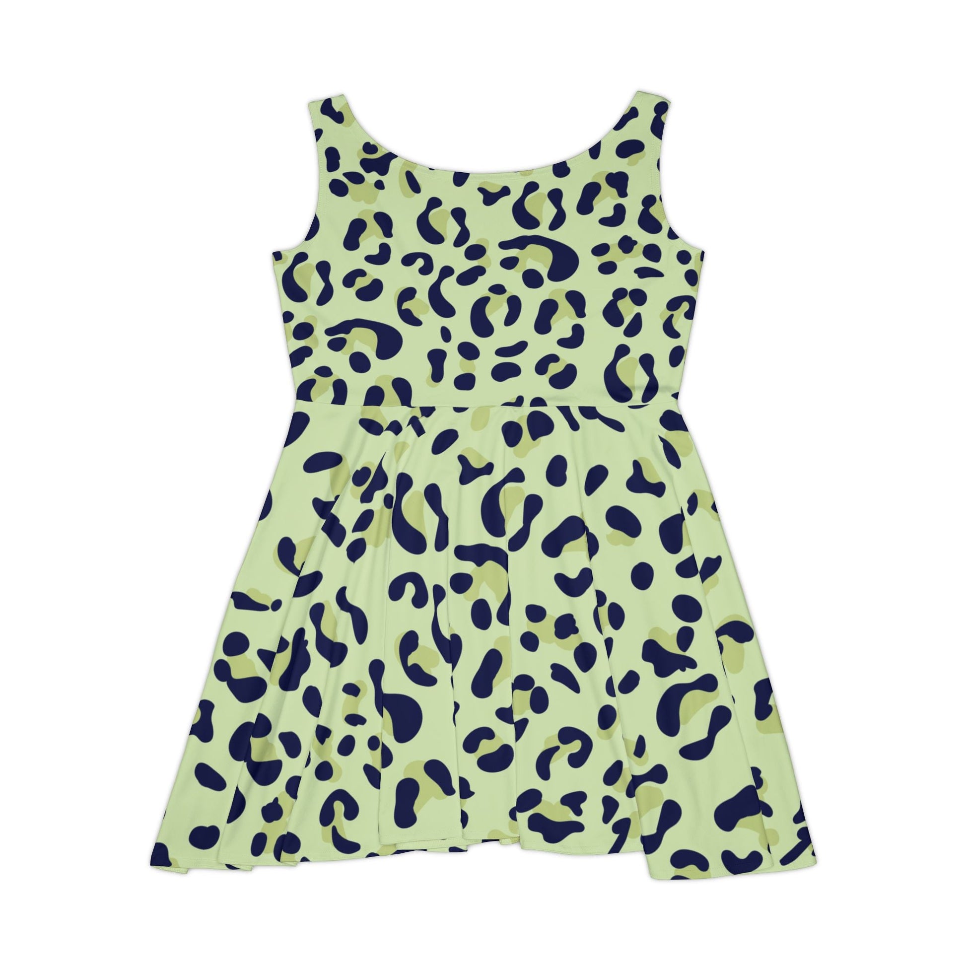 Green Blue Leopard Print Skater Dress, Artsulli - Art is Long, Life is Short, All Over Prints, , , , , , , 