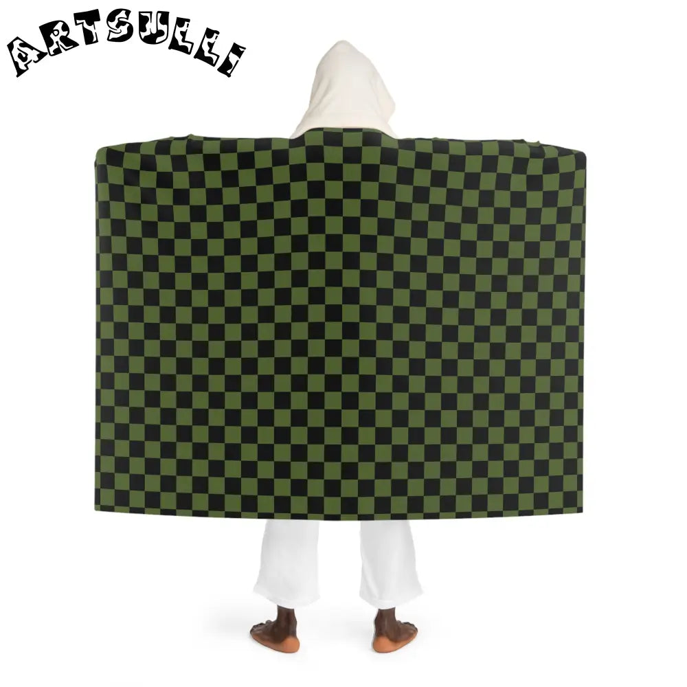 Green Checkerboard Black Hooded Sherpa Blanket, Artsulli - Art is Long, Life is Short, All Over Prints, , , , , , , 
