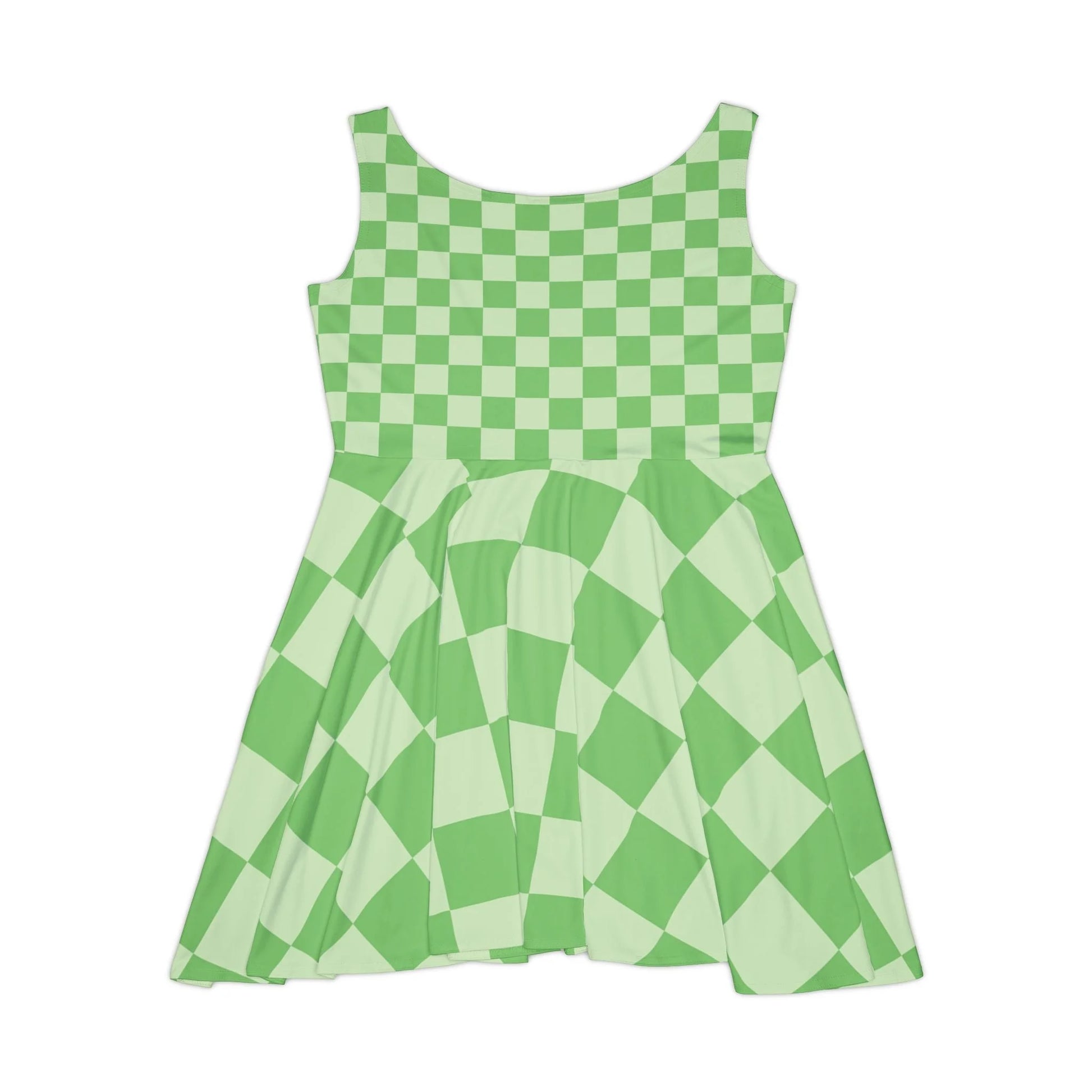 Green Checkerboard Custom Skater Dress, Artsulli - Art is Long, Life is Short, All Over Prints, , , , , , , 
