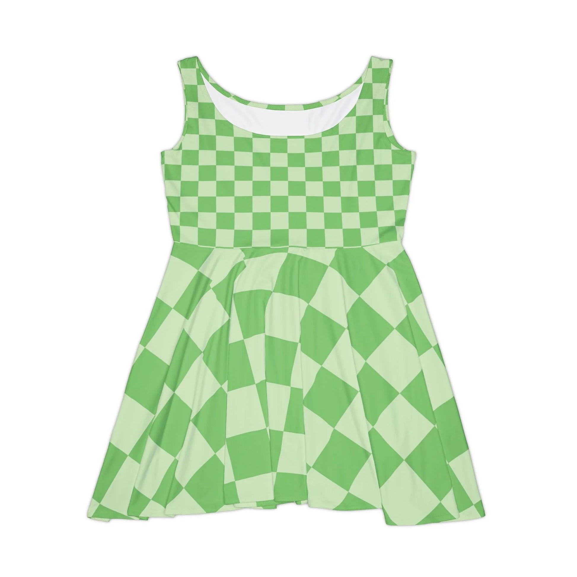 Green Checkerboard Custom Skater Dress, Artsulli - Art is Long, Life is Short, All Over Prints, Size, XS, , , , , 51151898559336774460