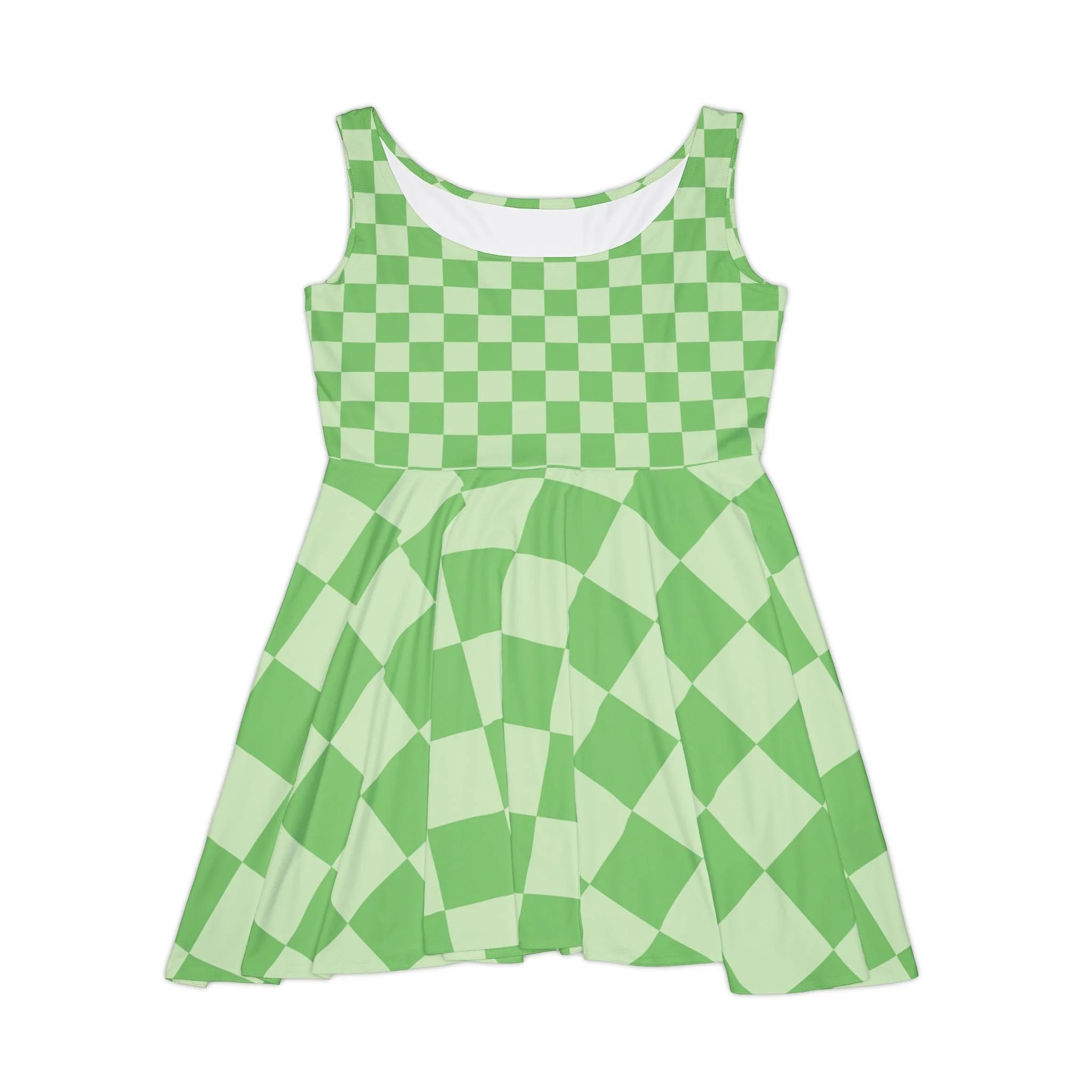 Green Checkerboard Custom Skater Dress, Artsulli - Art is Long, Life is Short, All Over Prints, Size, XS, , , , , 51151898559336774460
