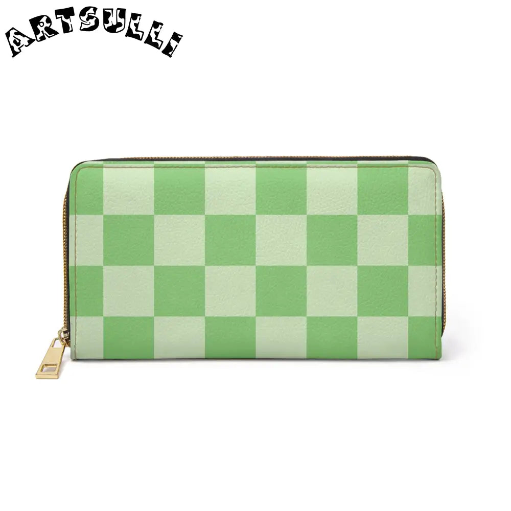 Green Checkerboard Zipper Wallet for Credit Cards, Artsulli - Art is Long, Life is Short, Accessories, Size, One size, Color, White, , , 27621522273769351521