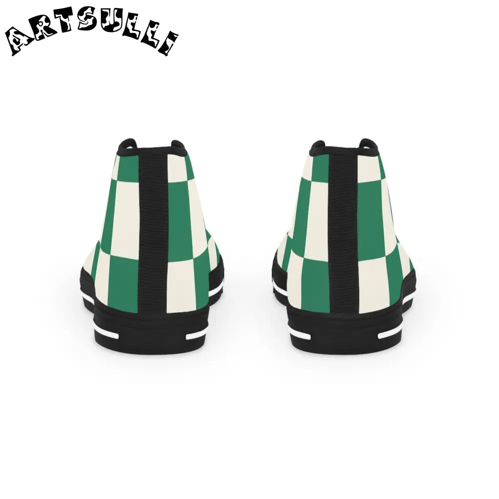 Green Checkered Breathable Polyester Canvas High Tops, Artsulli - Art is Long, Life is Short, Shoes, , , , , , , 