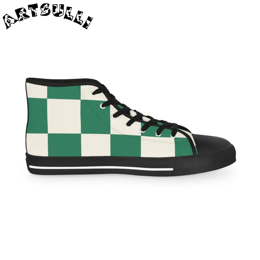 Green Checkered Breathable Polyester Canvas High Tops, Artsulli - Art is Long, Life is Short, Shoes, , , , , , , 
