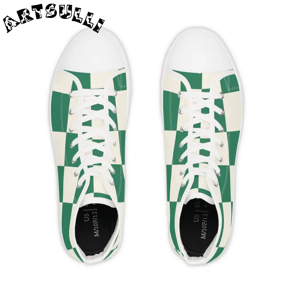 Green Checkered Breathable Polyester Canvas High Tops, Artsulli - Art is Long, Life is Short, Shoes, , , , , , , 