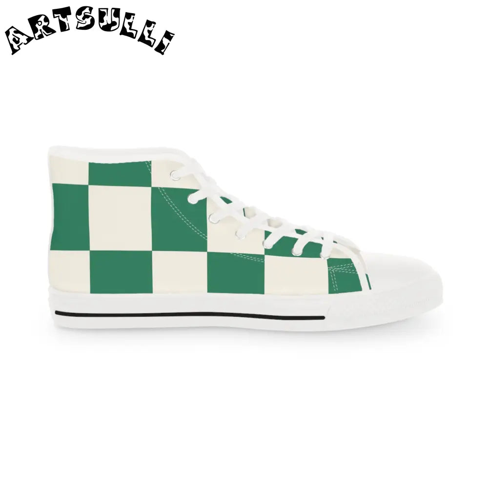Green Checkered Breathable Polyester Canvas High Tops, Artsulli - Art is Long, Life is Short, Shoes, , , , , , , 