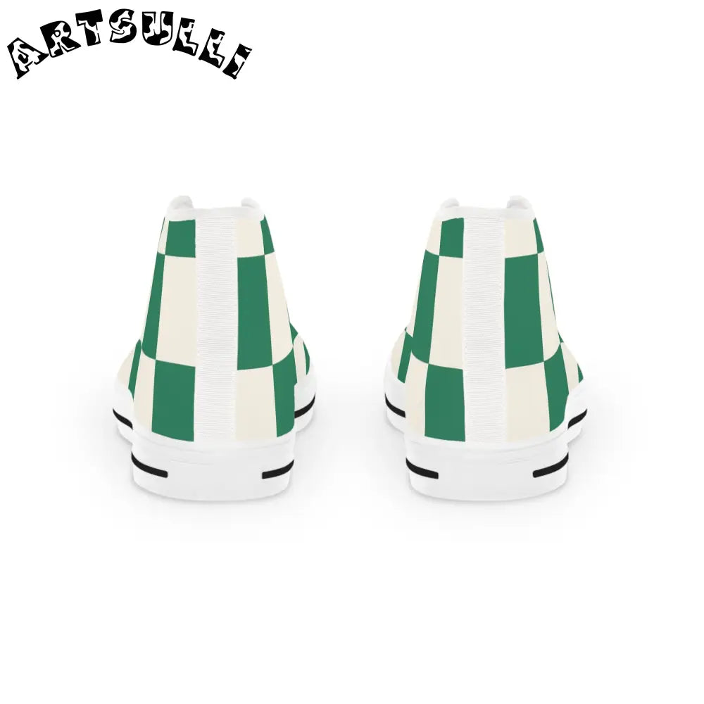 Green Checkered Breathable Polyester Canvas High Tops, Artsulli - Art is Long, Life is Short, Shoes, , , , , , , 
