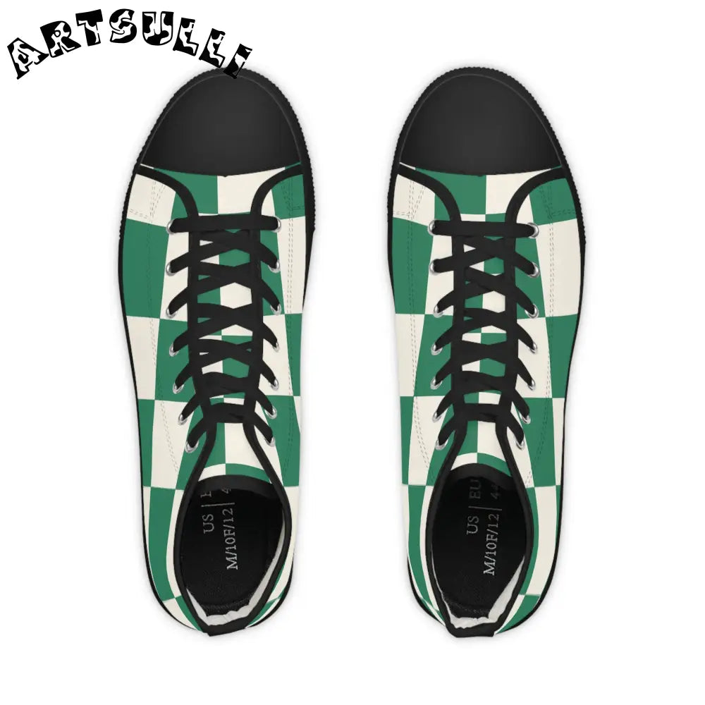 Green Checkered Breathable Polyester Canvas High Tops, Artsulli - Art is Long, Life is Short, Shoes, , , , , , , 