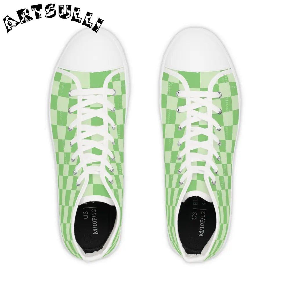 Green Checkered Hi Poly Deodorant Memory High Tops, Artsulli - Art is Long, Life is Short, Shoes, , , , , , , 