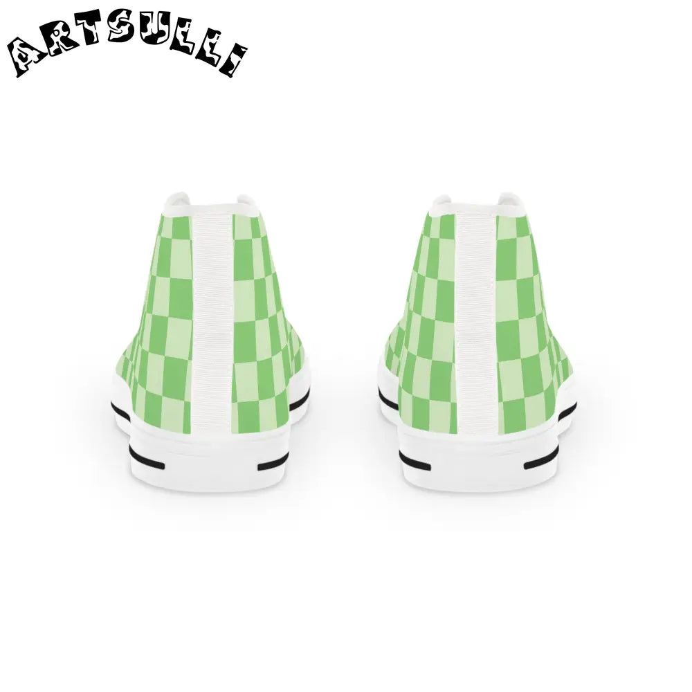 Green Checkered Hi Poly Deodorant Memory High Tops, Artsulli - Art is Long, Life is Short, Shoes, , , , , , , 
