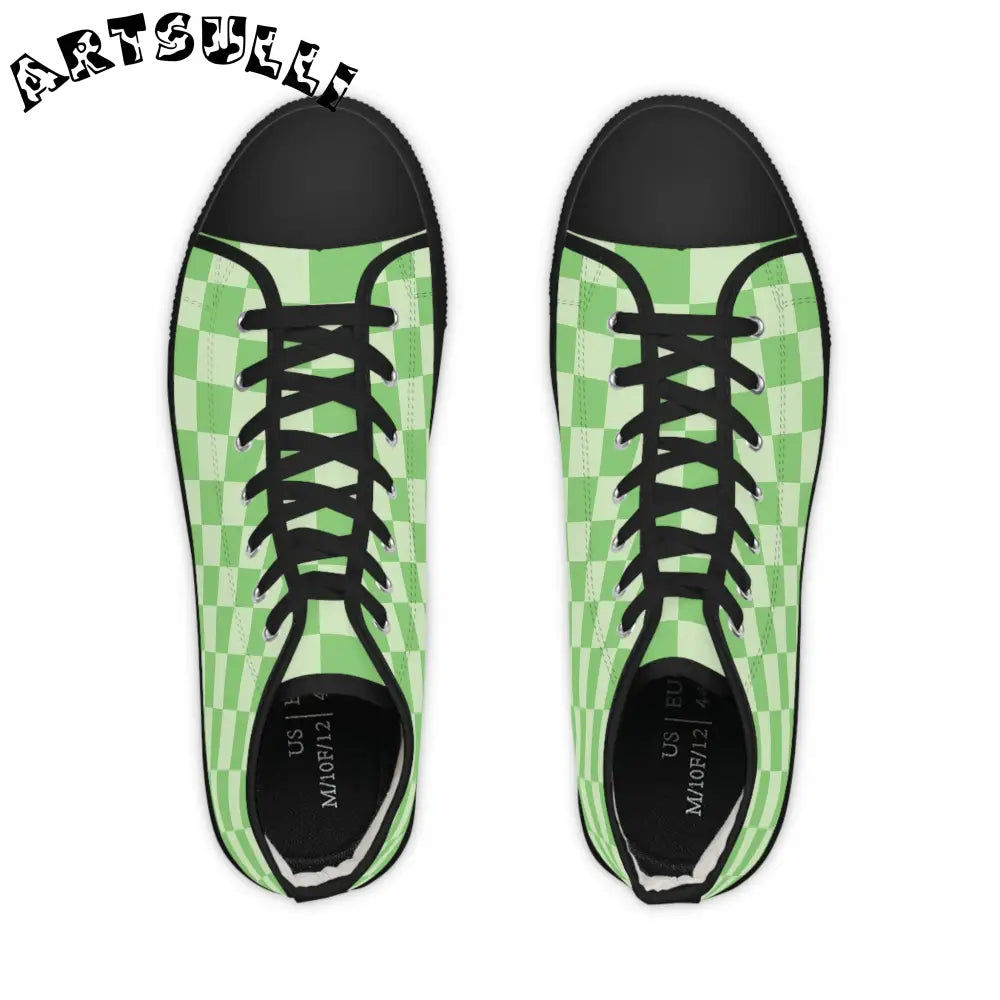 Green Checkered Hi Poly Deodorant Memory High Tops, Artsulli - Art is Long, Life is Short, Shoes, , , , , , , 