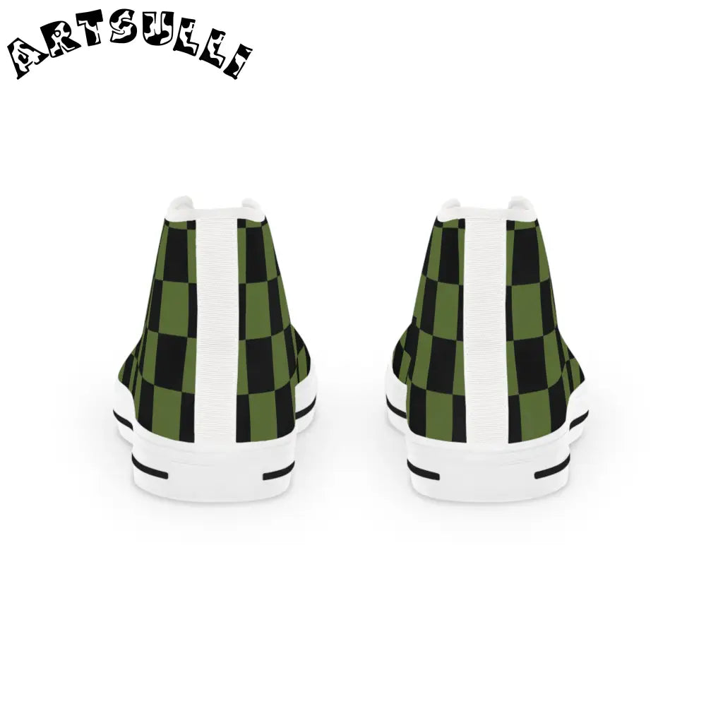 Green Checkered High Tops Featuring Hi-Poly Deodorant, Artsulli - Art is Long, Life is Short, Shoes, , , , , , , 