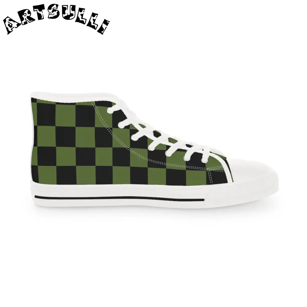 Green Checkered High Tops Featuring Hi-Poly Deodorant, Artsulli - Art is Long, Life is Short, Shoes, , , , , , , 
