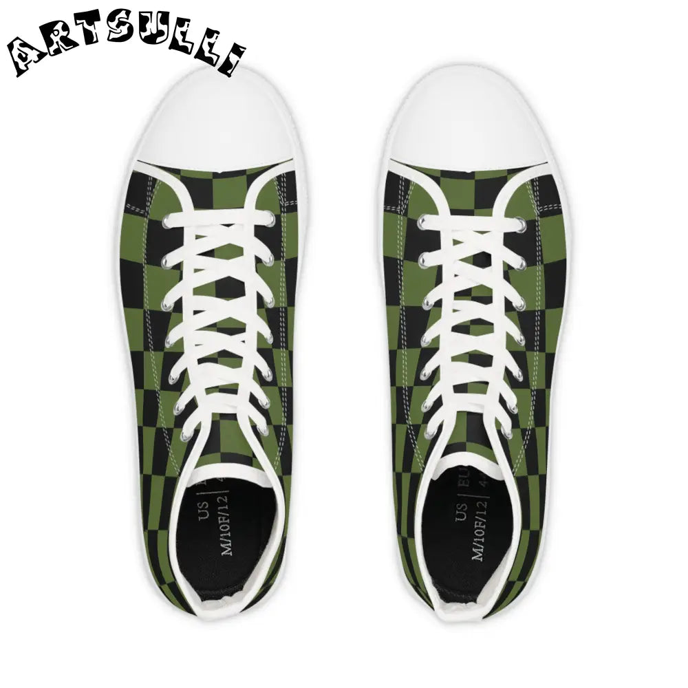 Green Checkered High Tops Featuring Hi-Poly Deodorant, Artsulli - Art is Long, Life is Short, Shoes, , , , , , , 
