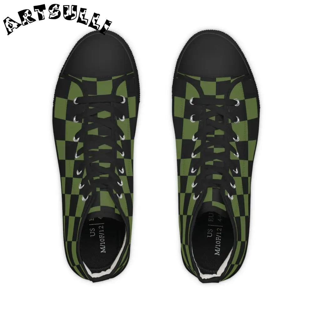 Green Checkered High Tops Featuring Hi-Poly Deodorant, Artsulli - Art is Long, Life is Short, Shoes, , , , , , , 