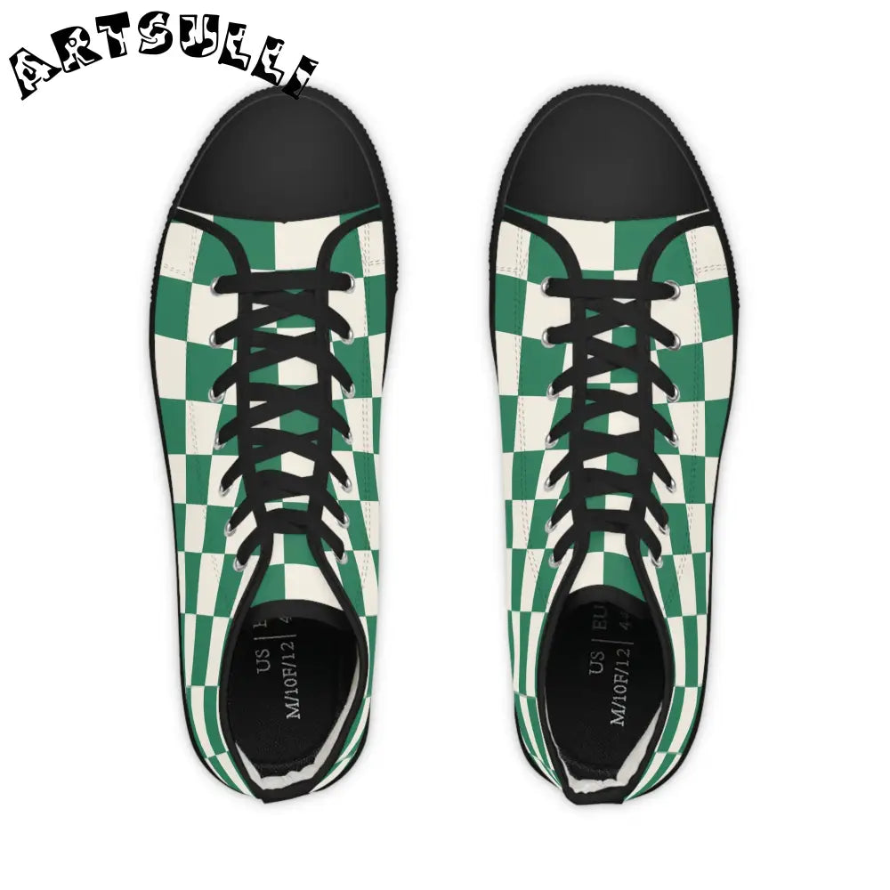 Green Checkered High Tops in Breathable Polyester Canvas, Artsulli - Art is Long, Life is Short, Shoes, , , , , , , 