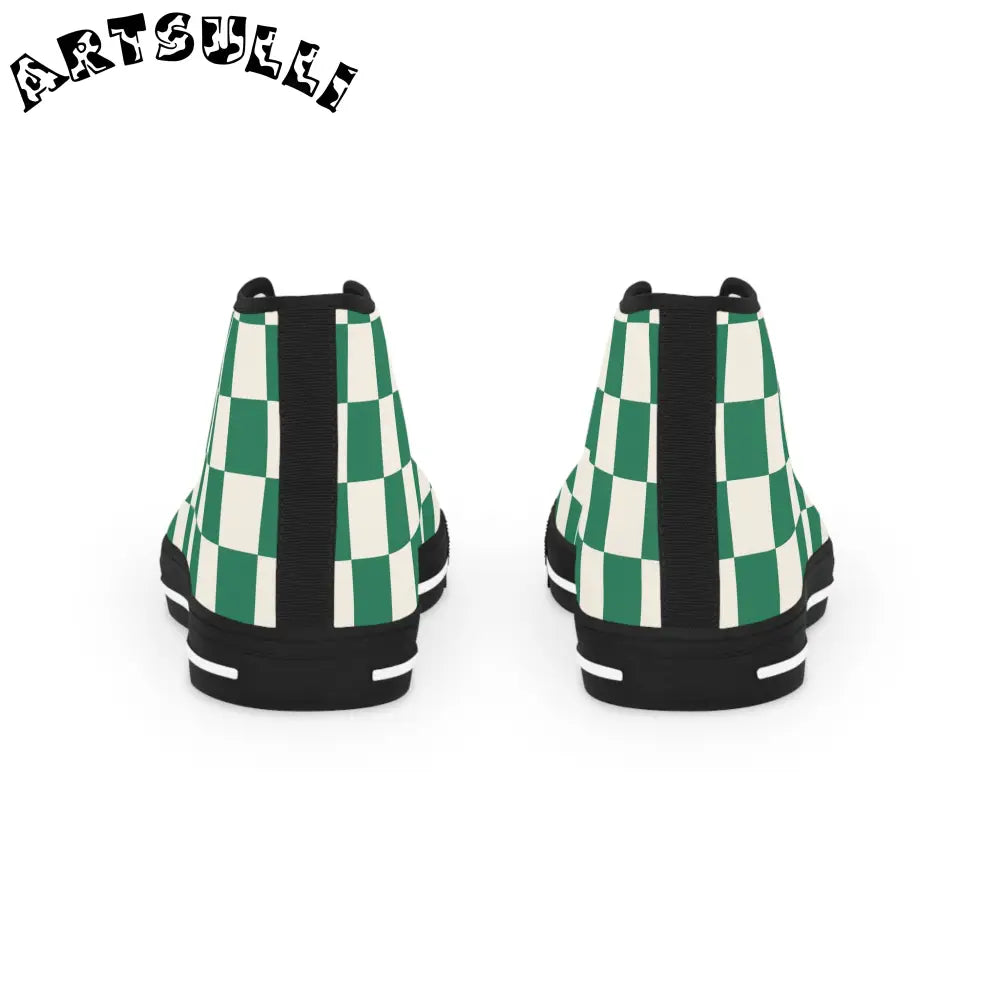 Green Checkered High Tops in Breathable Polyester Canvas, Artsulli - Art is Long, Life is Short, Shoes, , , , , , , 