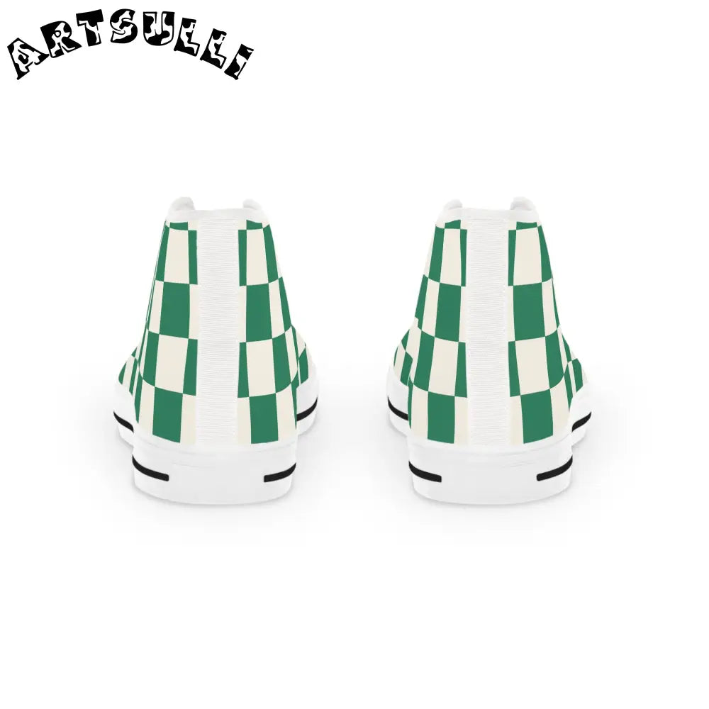 Green Checkered High Tops in Breathable Polyester Canvas, Artsulli - Art is Long, Life is Short, Shoes, , , , , , , 